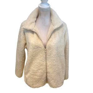 Uniqlo zip up fuzzy jacket cream recycled polyester front pockets size xl